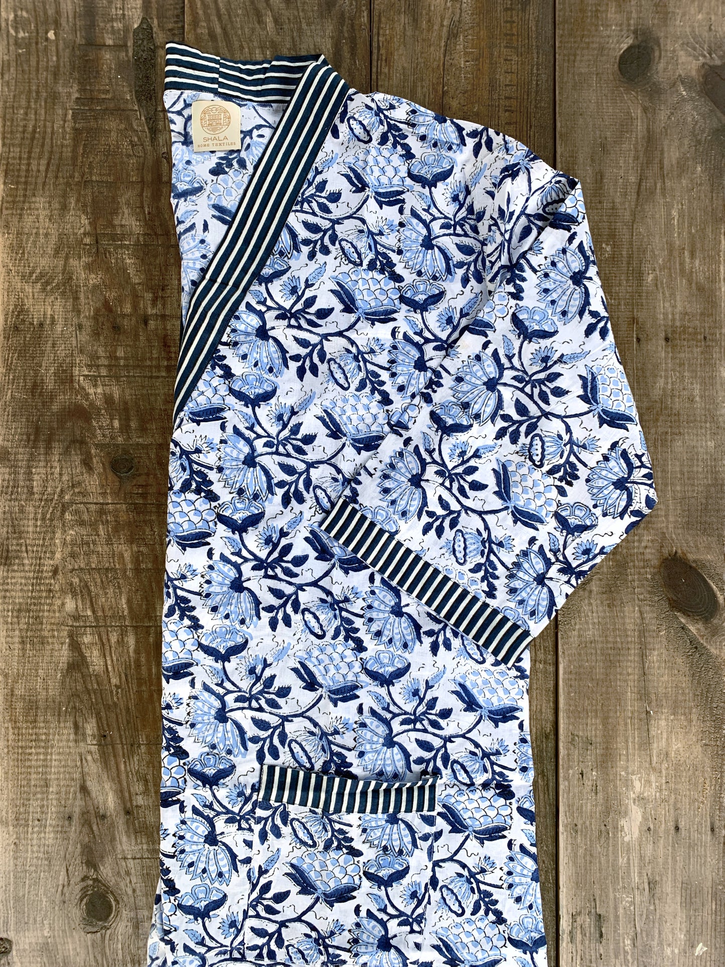 Kimono robe · Pure cotton block print handmade in India · Bride robe · Bridesmaid robe · Boho kimono · Water green pink flowers