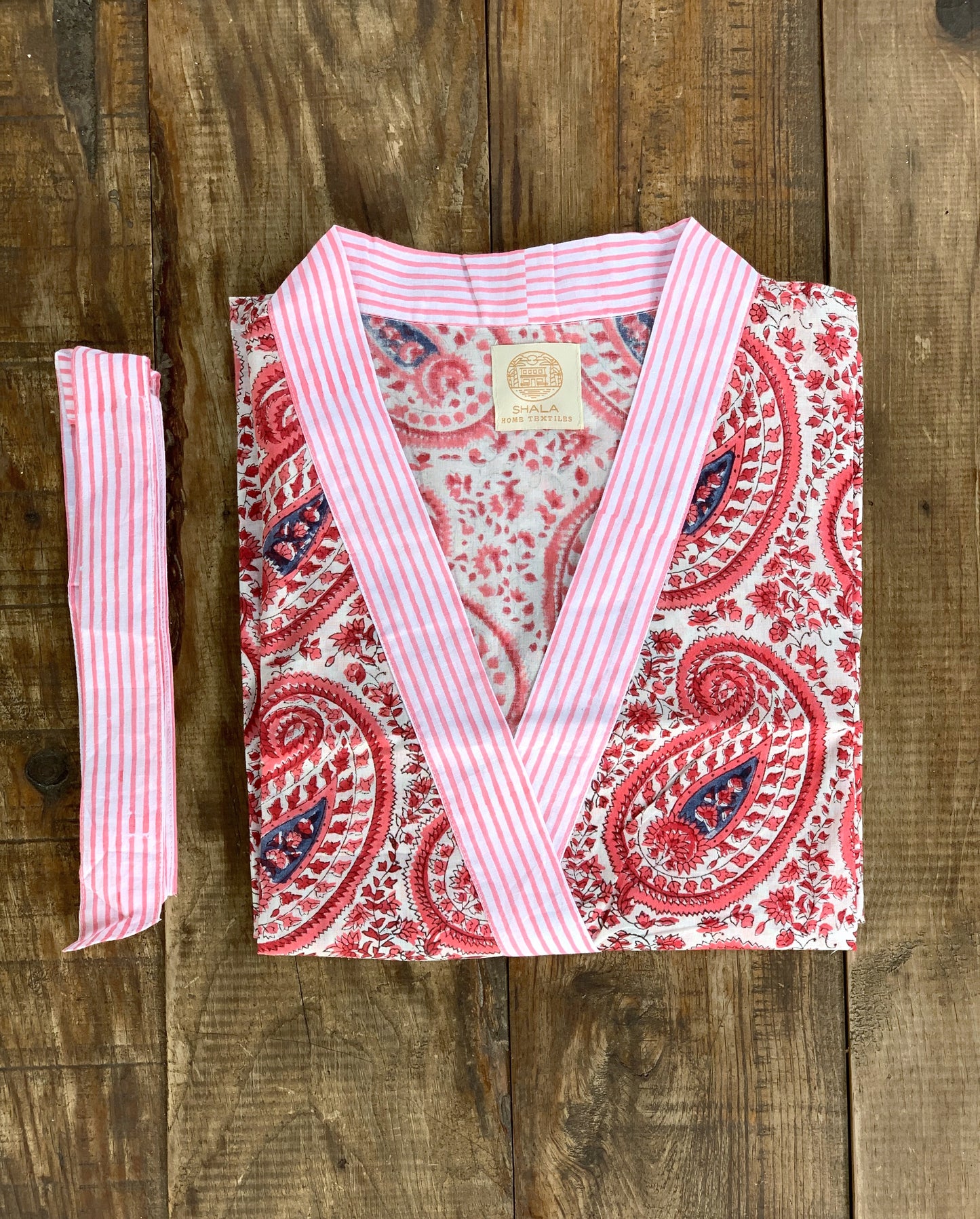Kimono robe · Pure cotton block print handmade in India · Bride robe · Bridesmaid robe · Boho kimono · Water green pink flowers