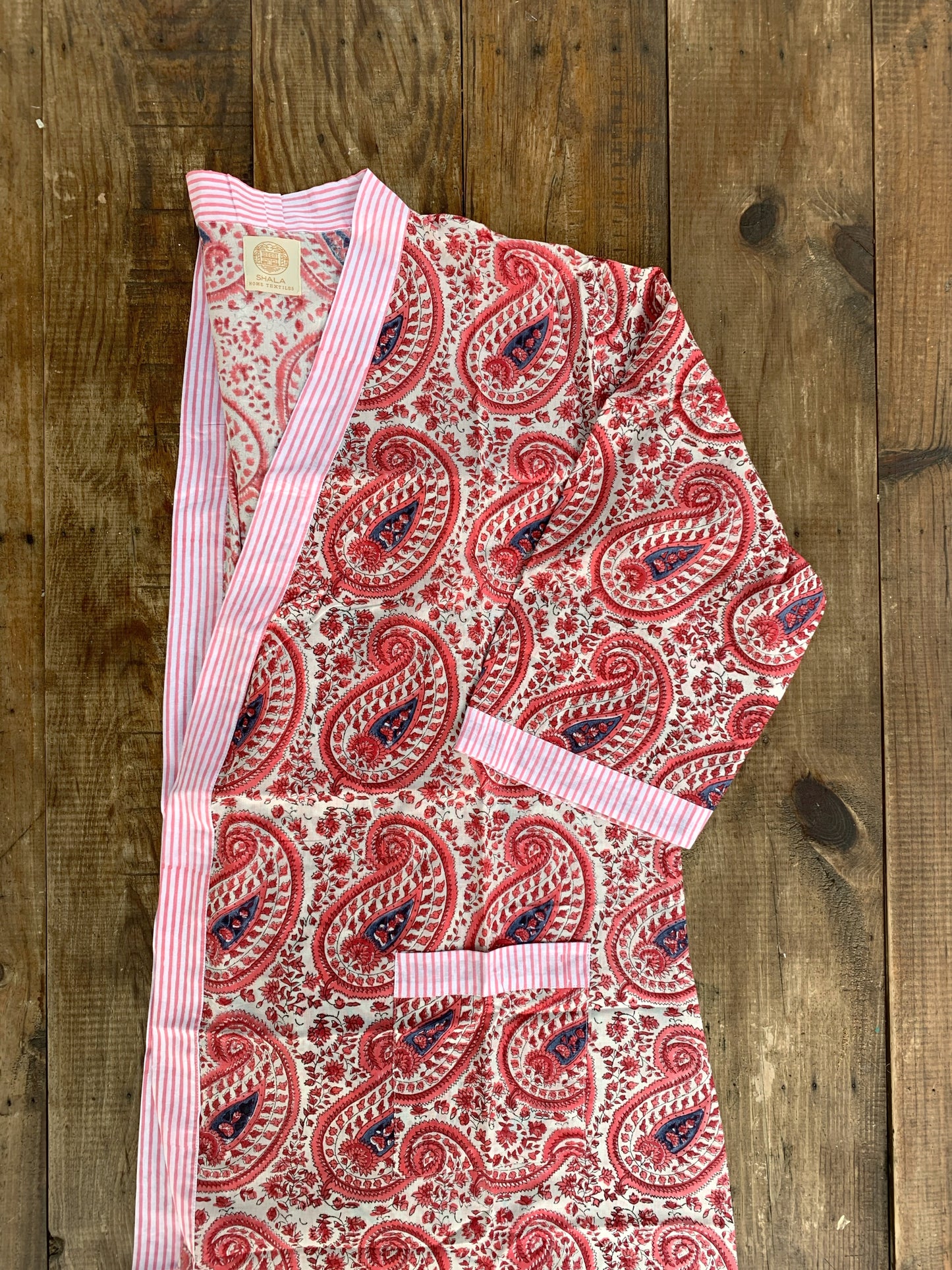 Kimono robe · Pure cotton block print handmade in India · Bride robe · Bridesmaid robe · Boho kimono · Water green pink flowers