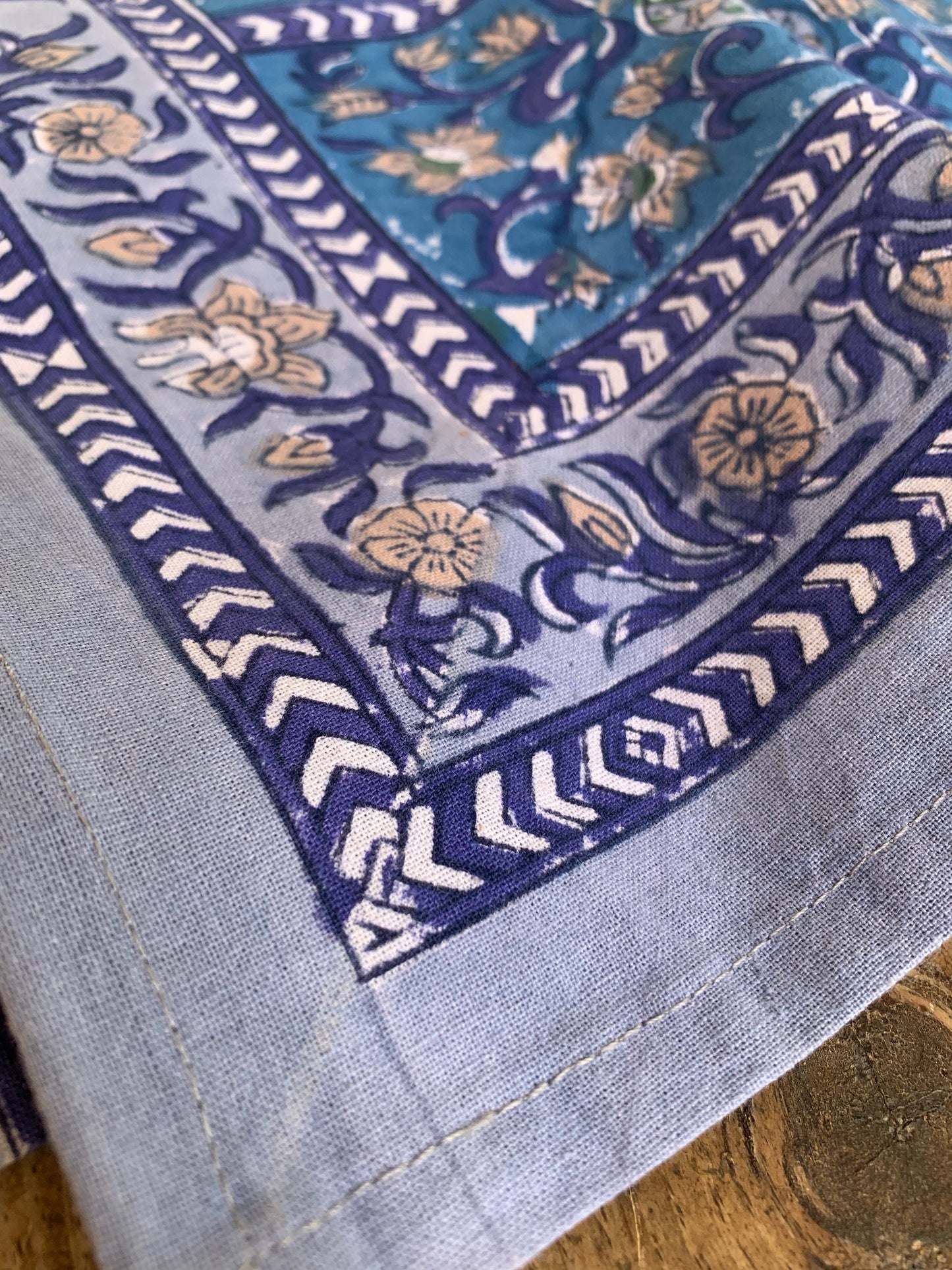 Pure cotton block print tablecloth handmade in India Several sizes to choose Boho chic tablecloth 100% Indian cotton Blue and beige