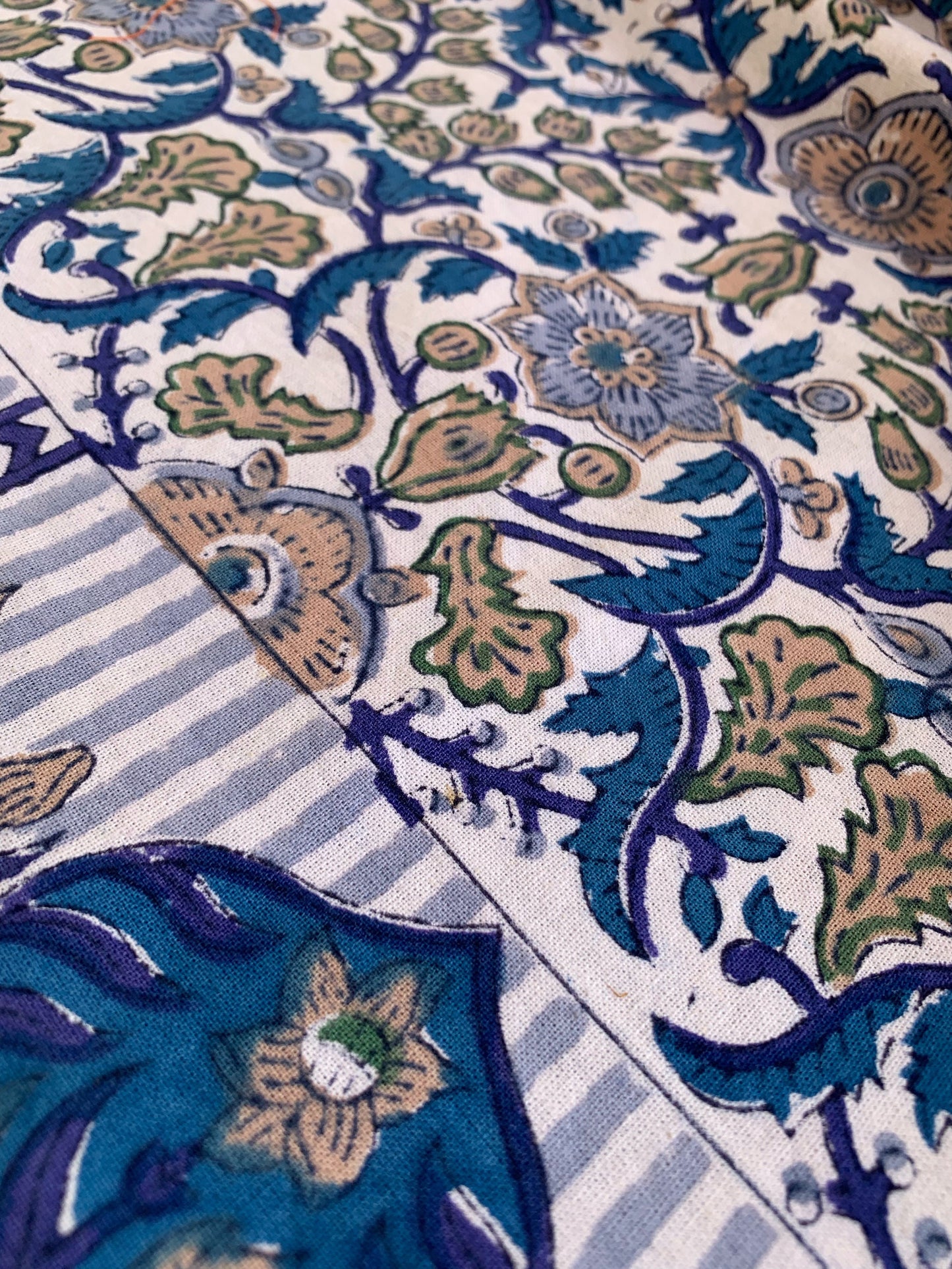 Pure cotton block print tablecloth handmade in India Several sizes to choose Boho chic tablecloth 100% Indian cotton Blue and beige