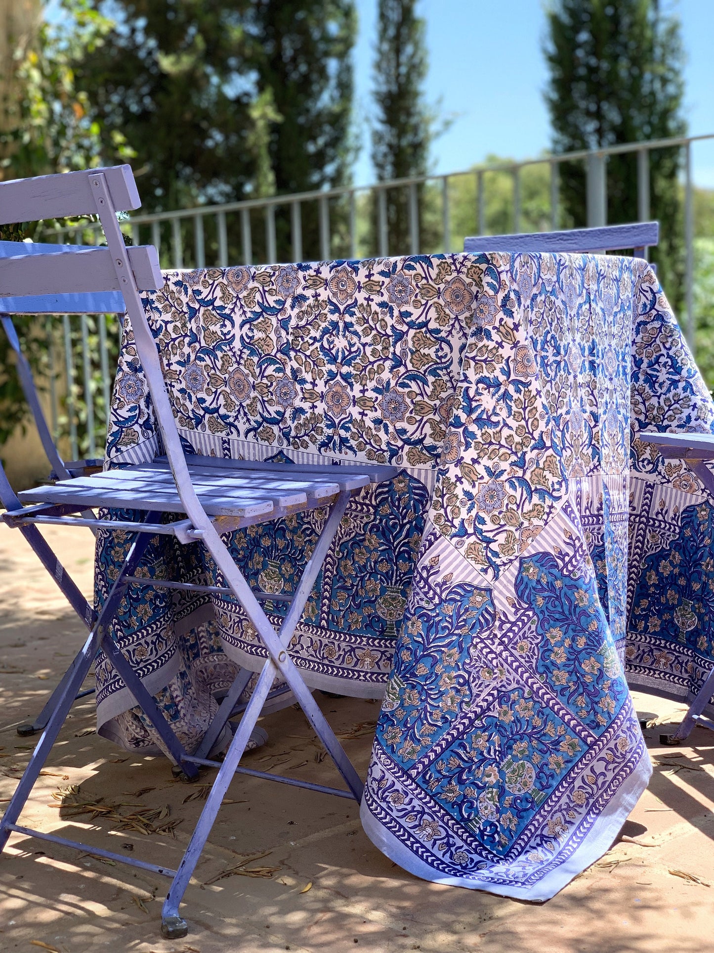 Pure cotton block print tablecloth handmade in India Several sizes to choose Boho chic tablecloth 100% Indian cotton Blue and beige