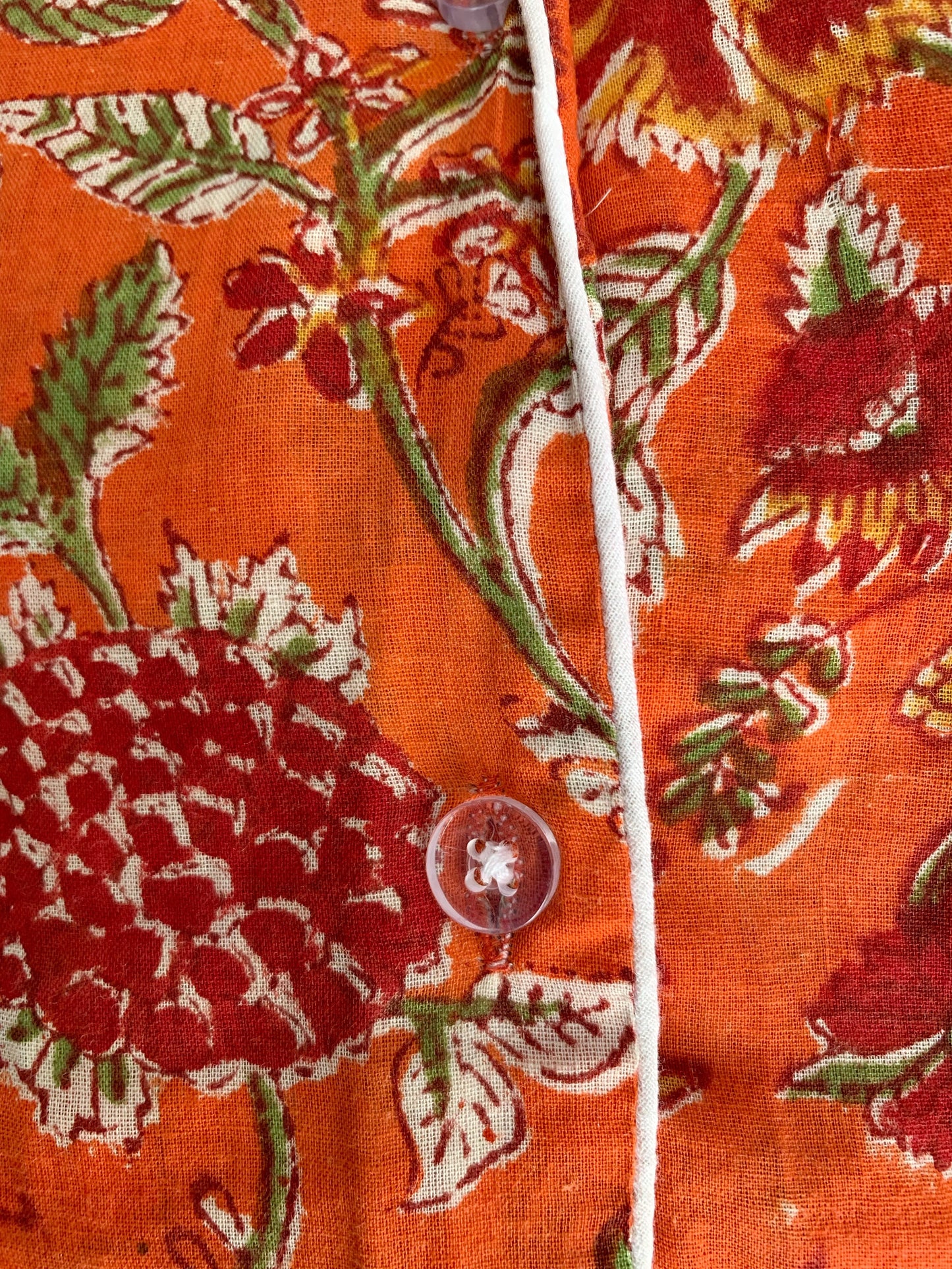 Short-sleeved and pants pajamas · Pure cotton block printed in India · 100% cotton summer pajamas · Orange