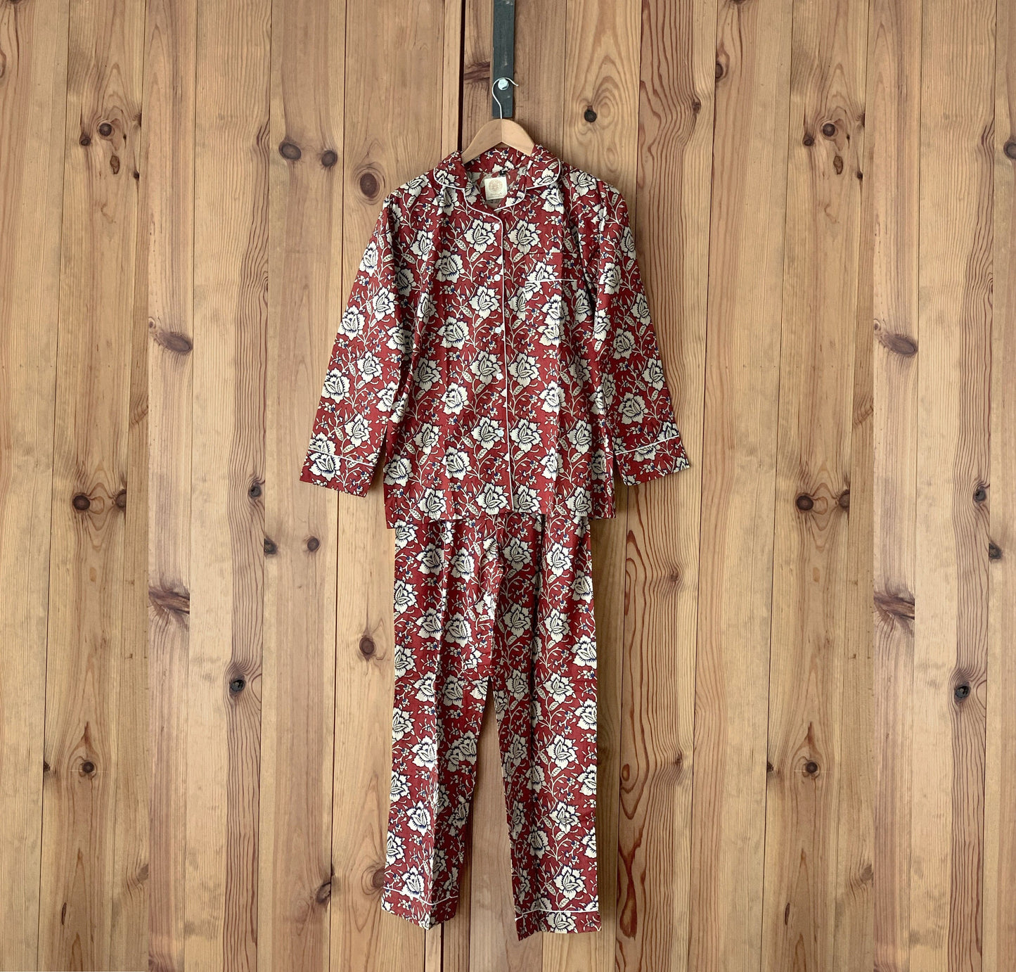 pijama largo algodón india burdeos