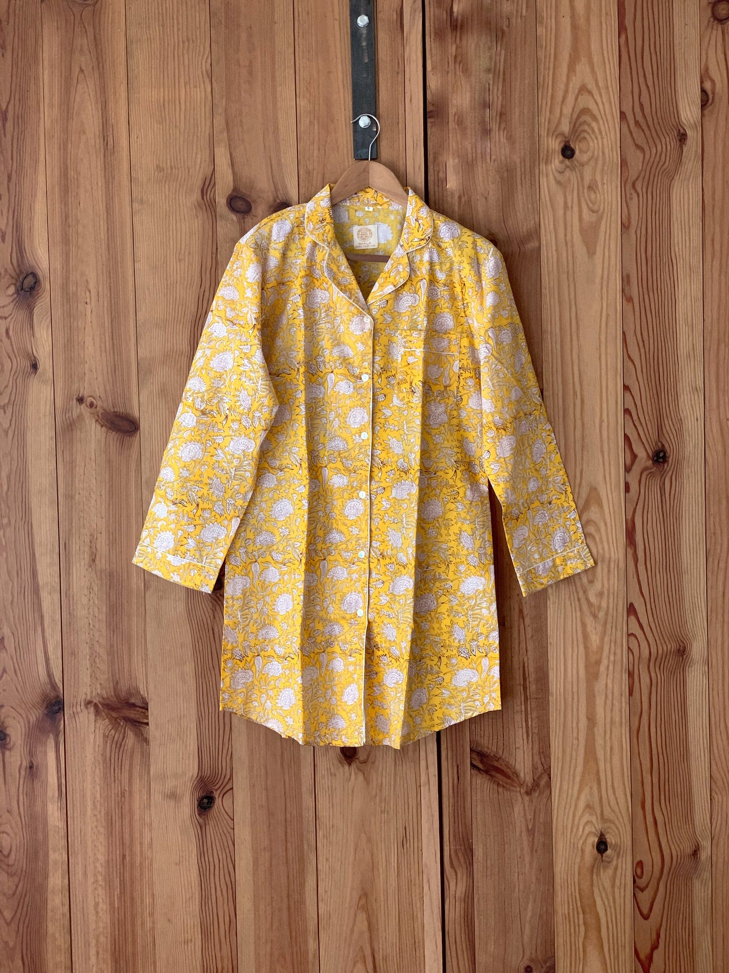Gift SET · Long-sleeved nightgown & matching slippers · Pure cotton block print handmade in India · Yellow print