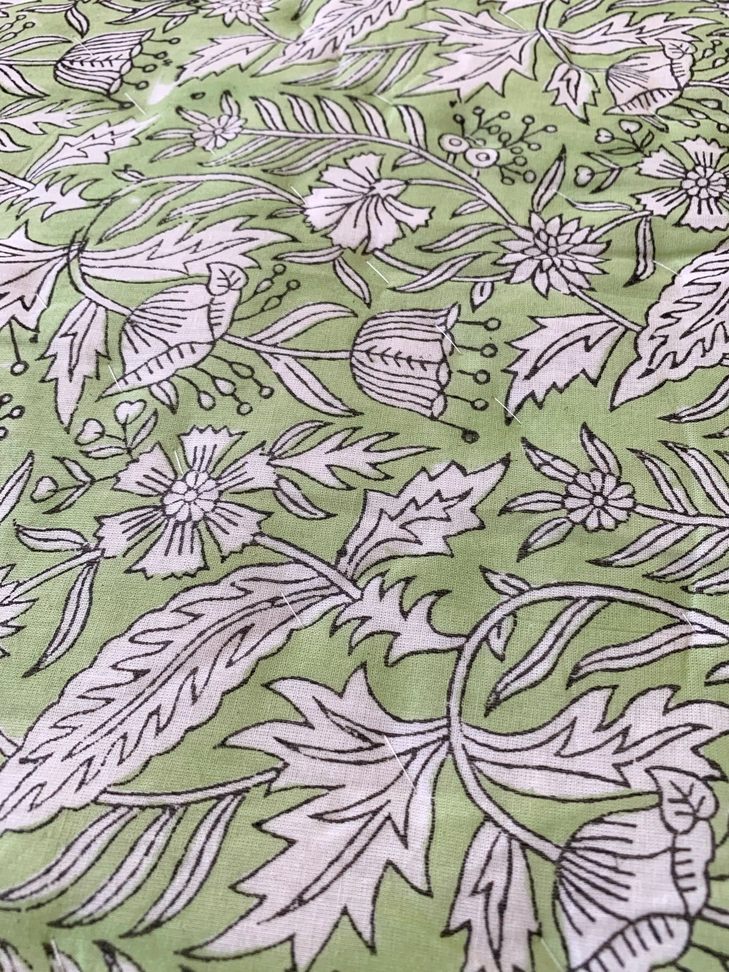 Jaipuri Razai · Edredón de algodón 100% · Hecho en India · Impresión artesanal block print · Reversible flores rayas verde · Queen size/ Individual
