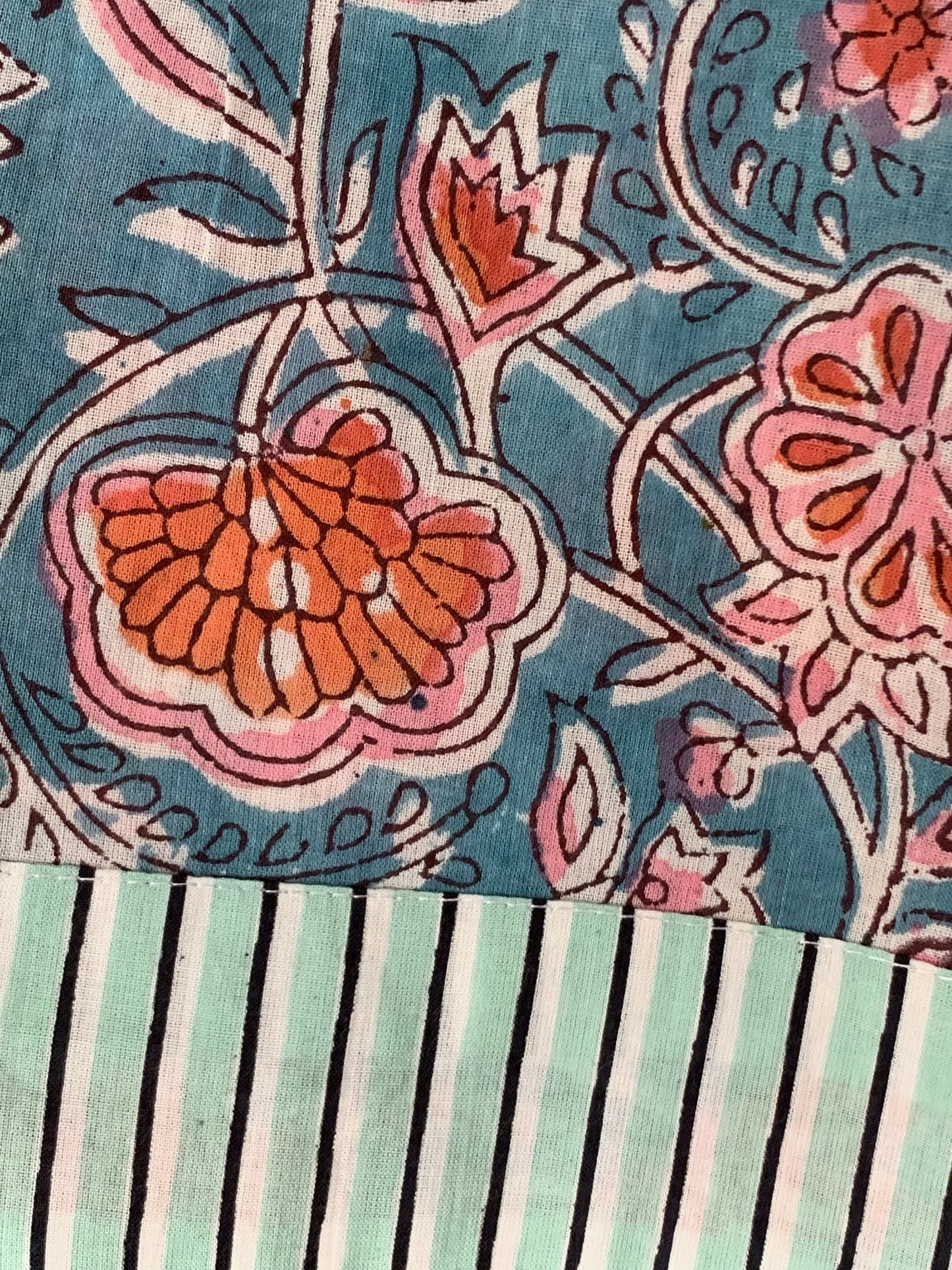 Bata kimono · Algodón puro estampado block print artesanal en India · Bata novia · Bata dama honor · Kimono boho · Verde agua flores rosa