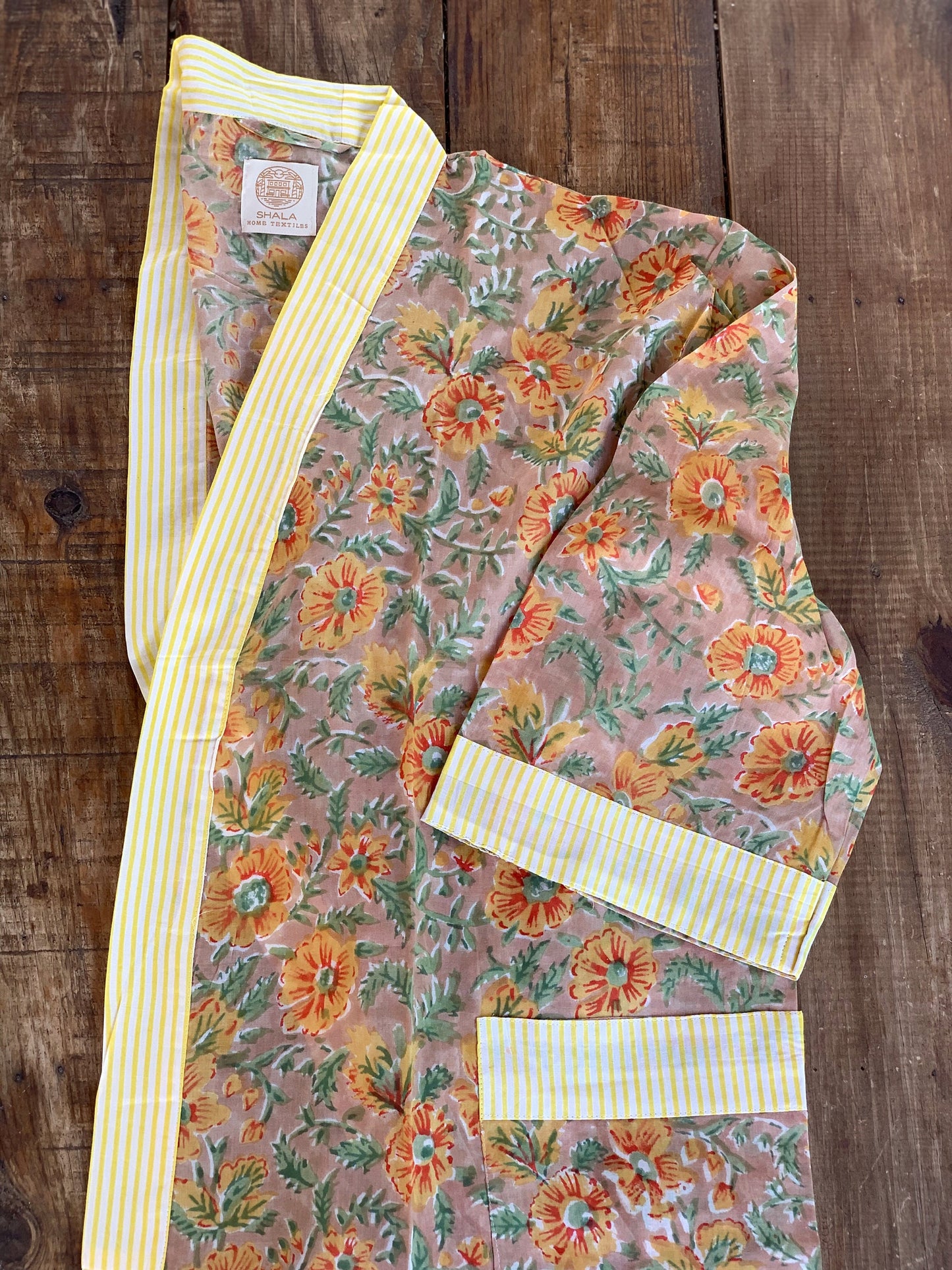 Bata kimono · Algodón puro estampado block print artesanal en India · Bata novia · Bata dama honor · Kimono boho · Topo flores amarillo