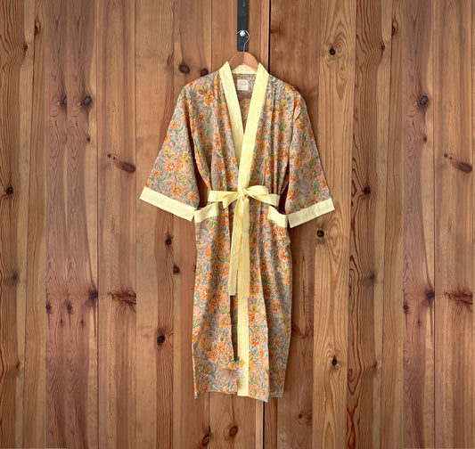 Kimono robe · Pure cotton block print handmade in India · Bride robe · Bridesmaid robe · Boho kimono · Yellow flower mole