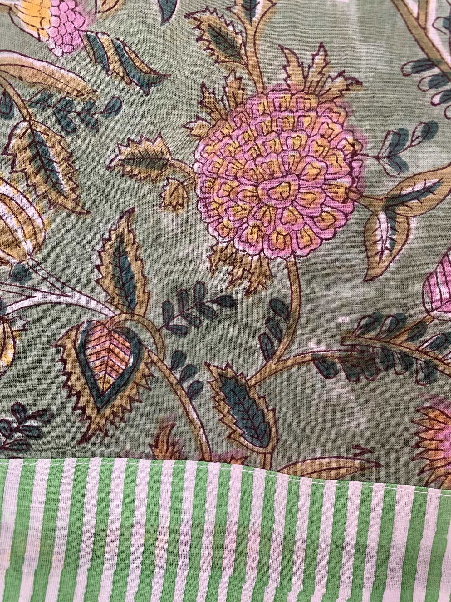Kimono robe · Pure cotton block print handmade in India · Bride robe · Bridesmaid robe · Boho kimono · Green pink flowers