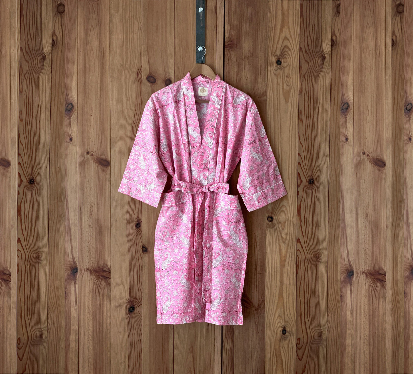 Kimono robe · Pure cotton block print handmade in India · Bride robe · Bridesmaid robe · Boho kimono · Pink