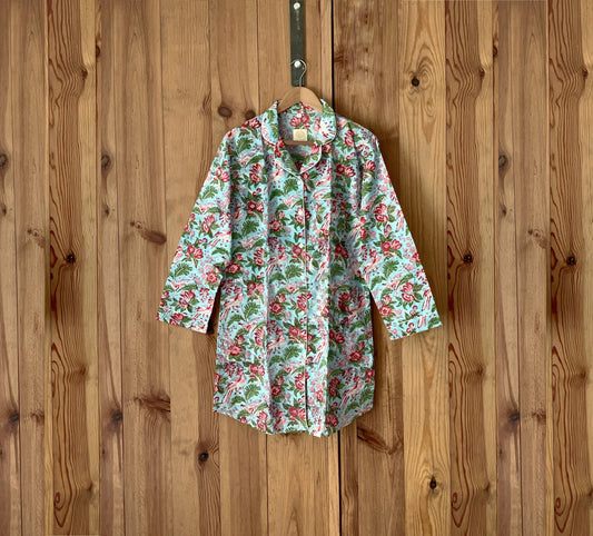 Camisón · Algodón puro estampado block print artesanal en India · Camisa para dormir algodón 100% · Camisón algodón con manga larga · Agua