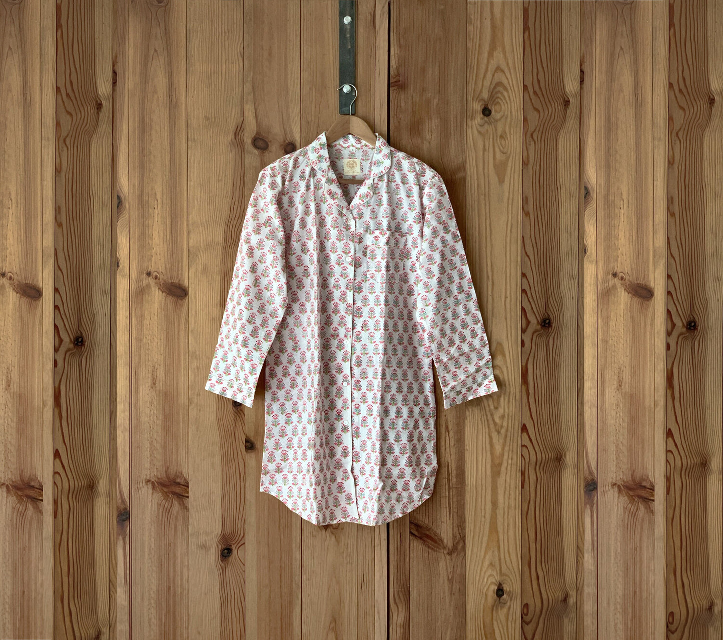 Camisón · Algodón puro estampado block print artesanal en India · Camisa para dormir algodón 100% · Camisón algodón manga larga · Flores
