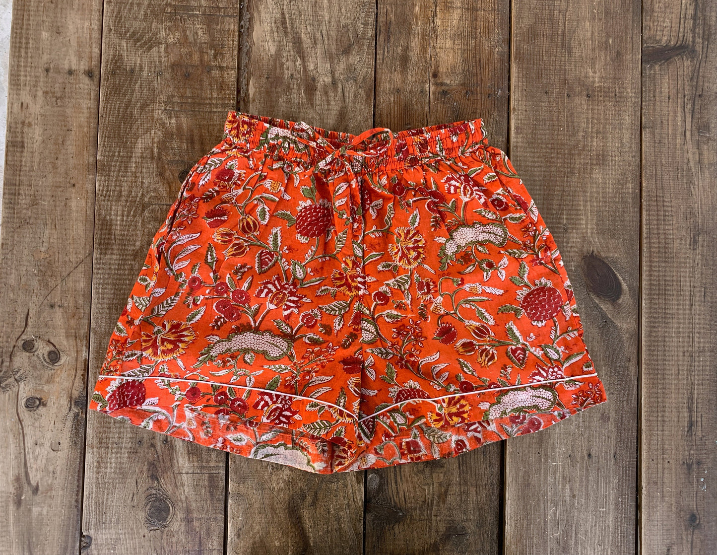 Short-sleeved and pants pajamas · Pure cotton block printed in India · 100% cotton summer pajamas · Orange