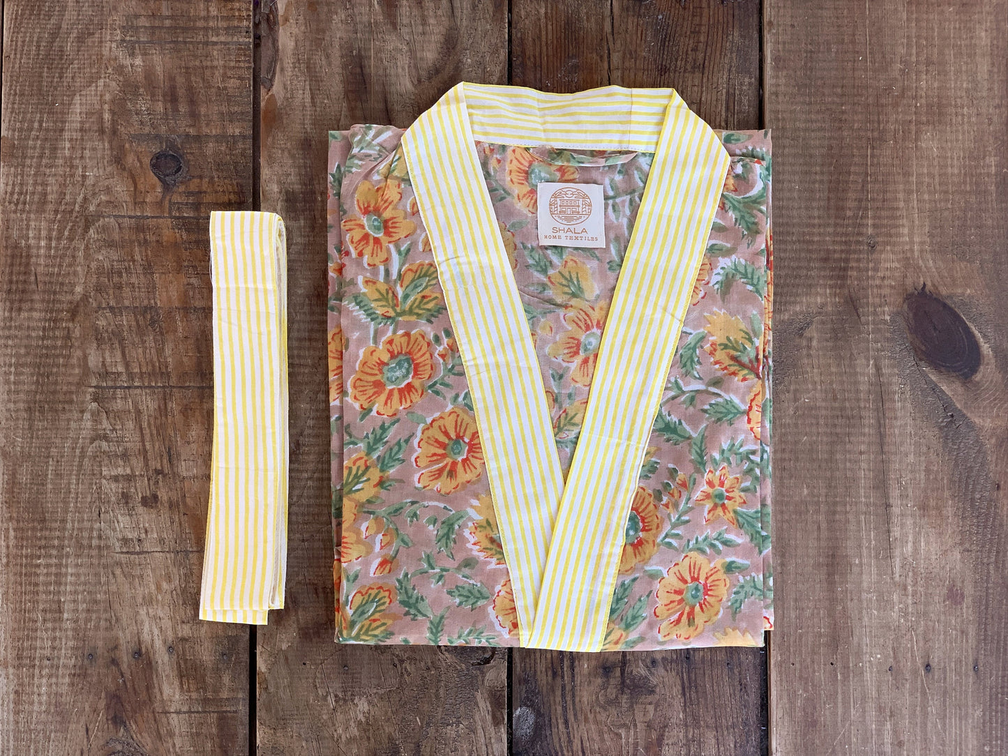 Bata kimono · Algodón puro estampado block print artesanal en India · Bata novia · Bata dama honor · Kimono boho · Topo flores amarillo