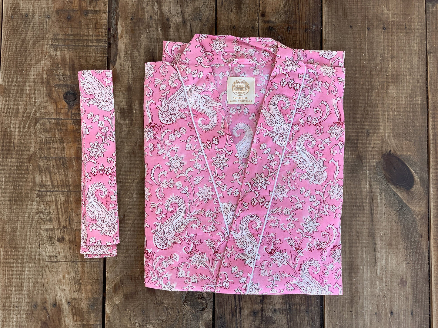 Kimono robe · Pure cotton block print handmade in India · Bride robe · Bridesmaid robe · Boho kimono · Pink