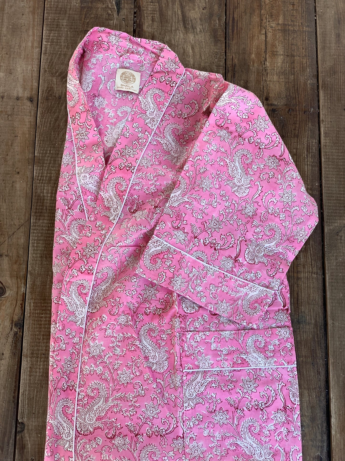 Bata kimono · Algodón puro estampado block print artesanal en India · Bata novia · Bata dama honor · Kimono boho · Rosa