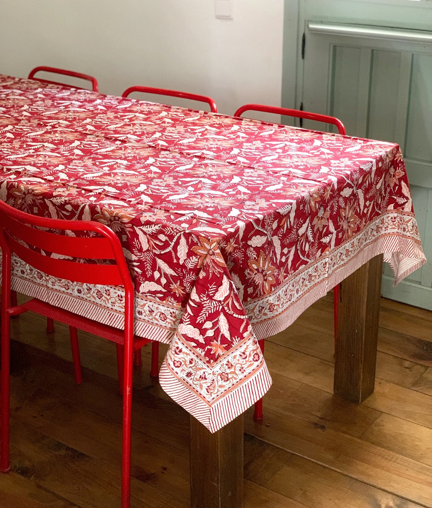 Pure cotton block print tablecloth handmade in India Several sizes to choose Boho chic tablecloth 100% Indian cotton Red and orange