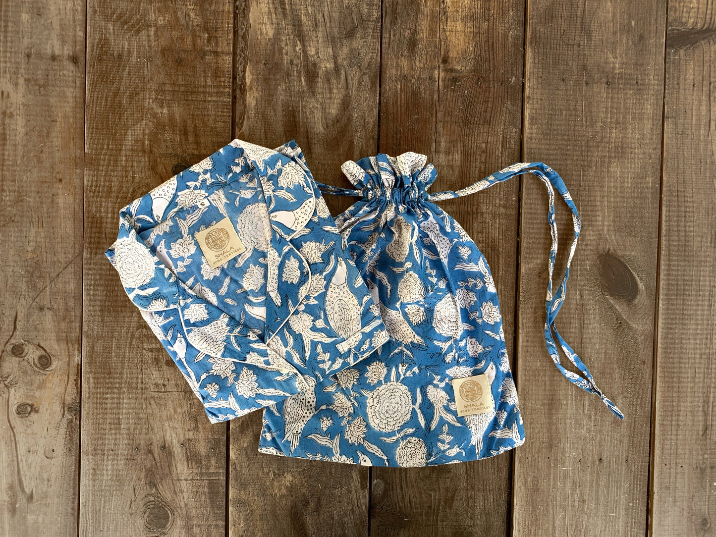 Nightgown · Pure cotton block print handmade in India · 100% cotton sleep shirt · Long-sleeved cotton nightgown · Blue