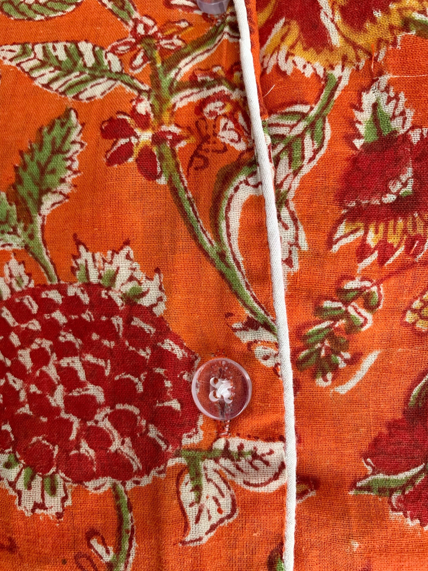 Pijama manga y pantalón corto · Algodón puro estampado block print artesanal en India · Pijama verano algodón 100% · Naranja