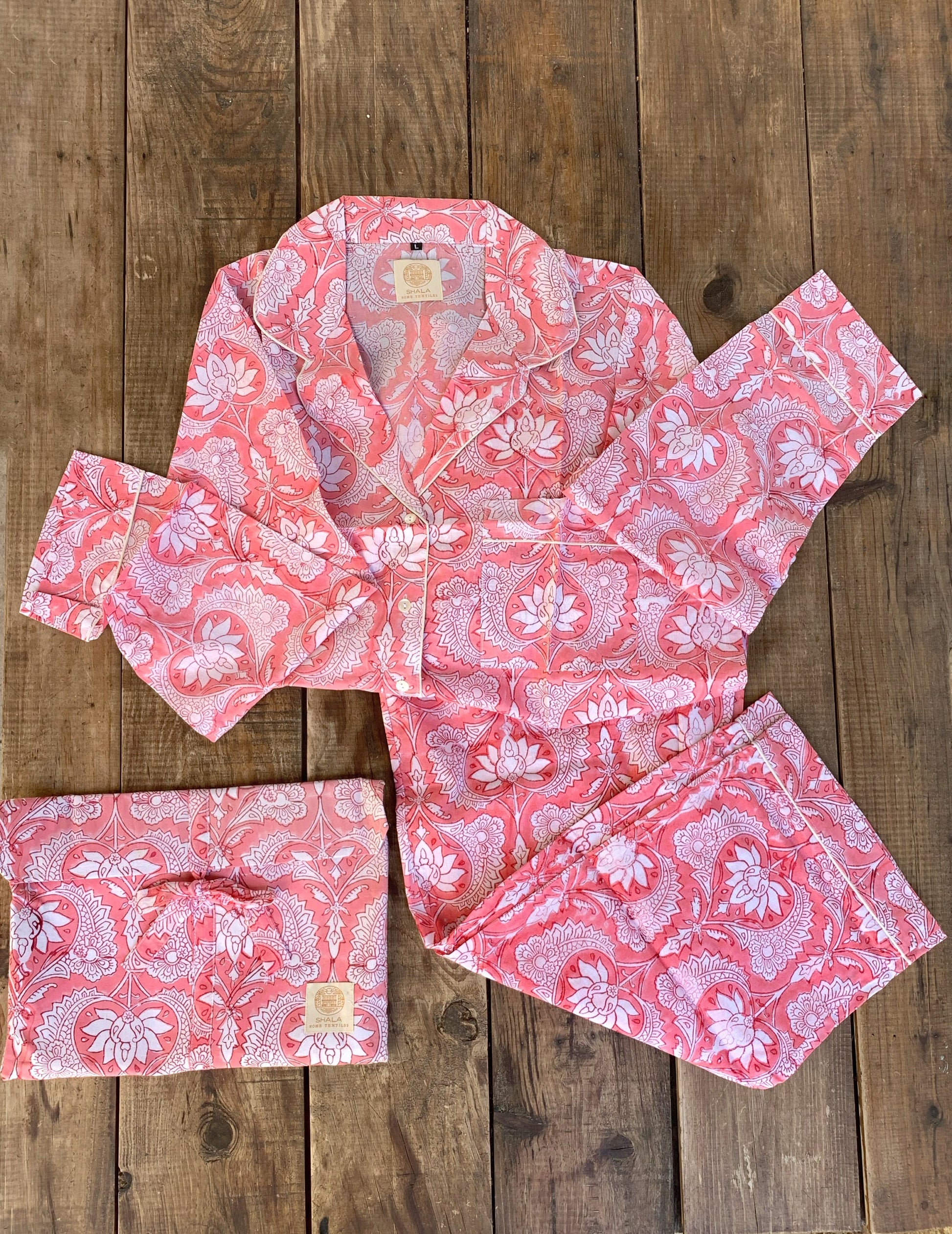 pijama blockprint largo india coral loto