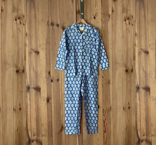 pijama largo algodón india azul