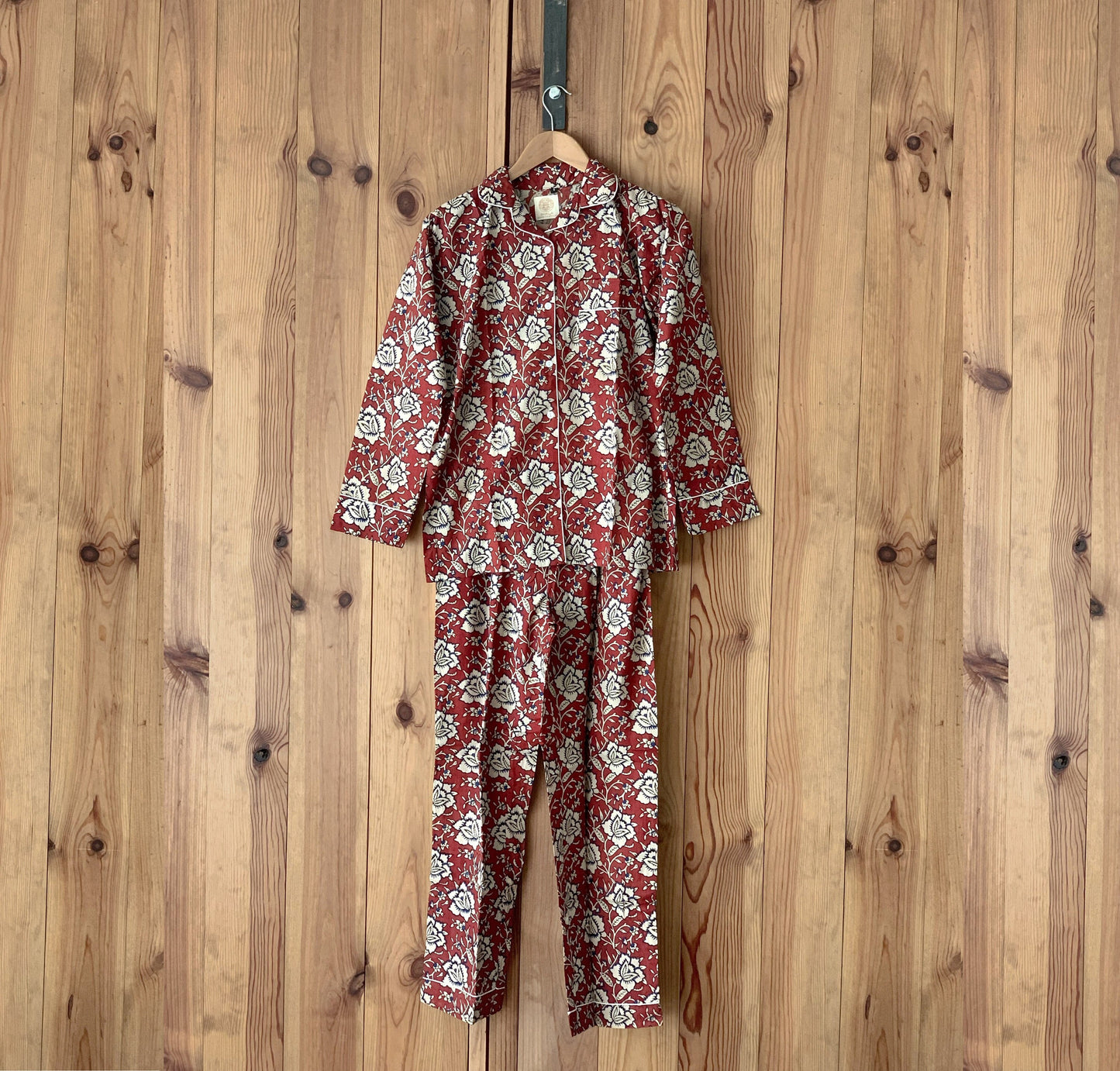 pijama largo algodón india burdeos