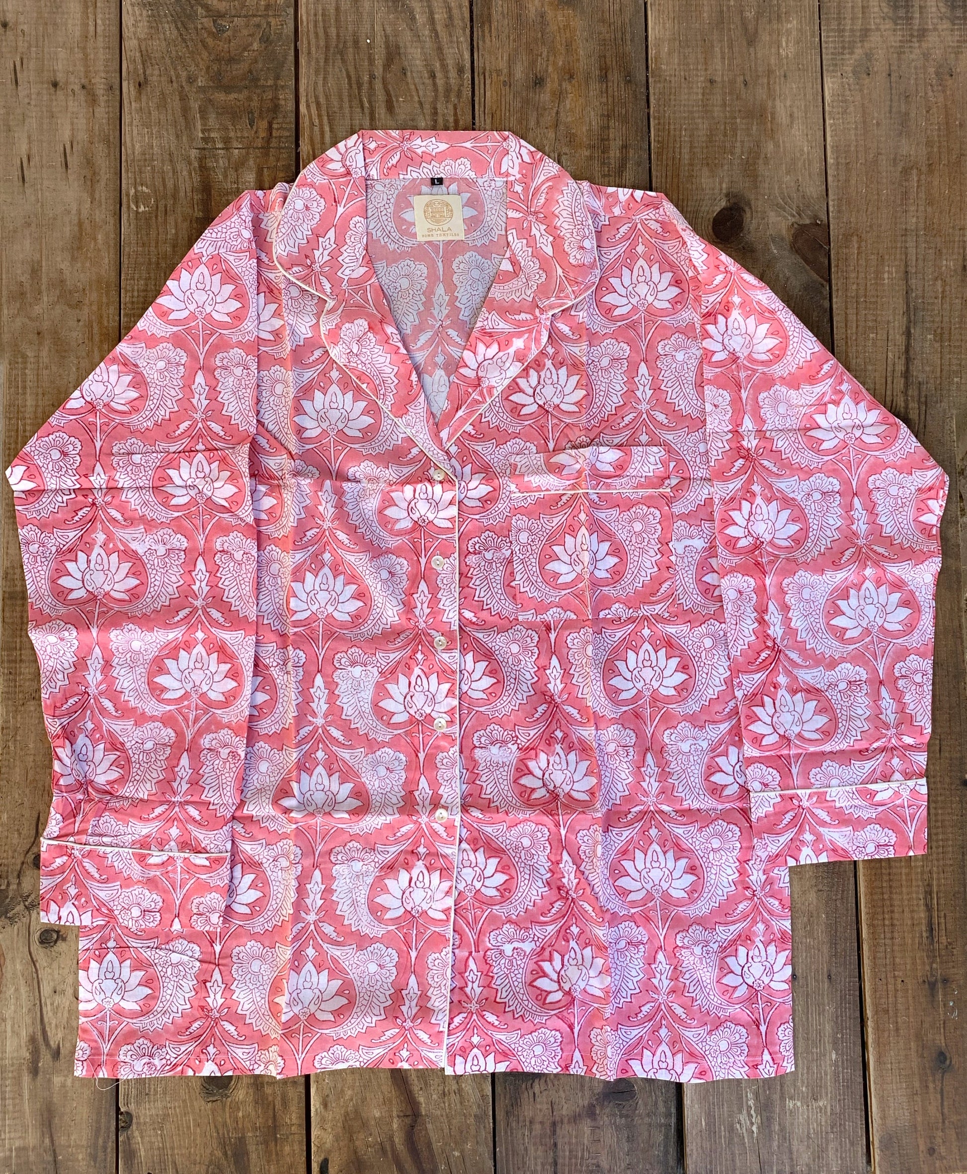 pijama blockprint largo india coral loto