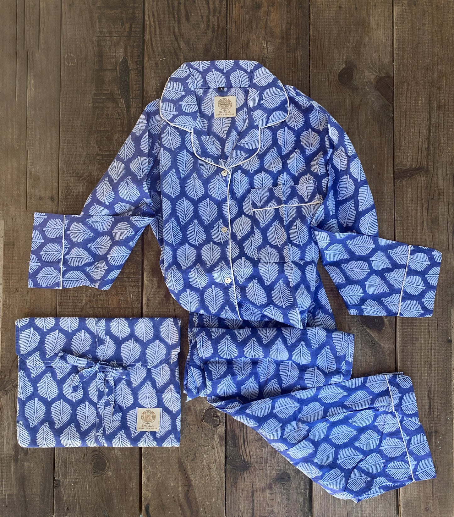 pijama largo algodón india azul