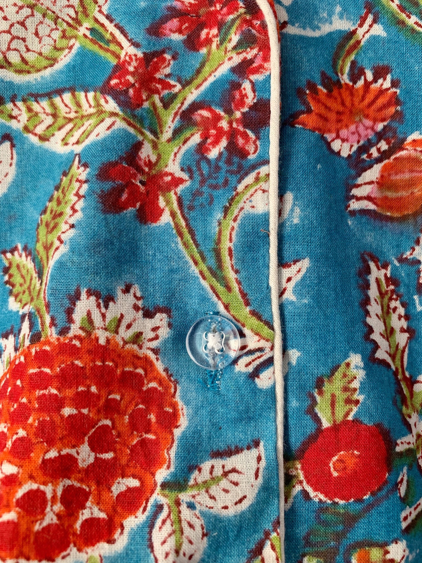Gift SET Pajamas with sleeves/shorts and matching slippers Pure cotton block print handmade in India Blue red flowers